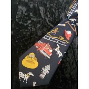 Vintage A. Rogers Fire Truck Fireman Neck Tie Mens Black Red Career Wear